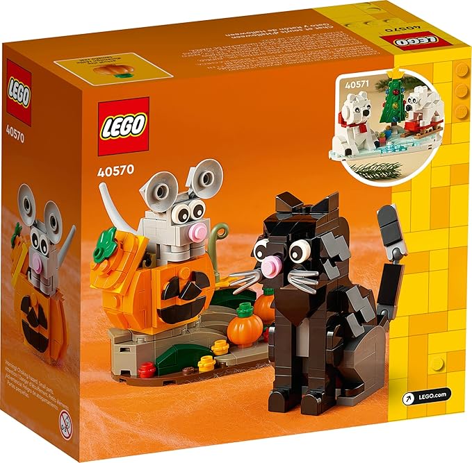 Lego Halloween Cat & Mouse 40570 Building Kit, Whimsical Halloween Décor with Adorable Cat, Mouse, and Pumpkin Toys, Halloween Toy