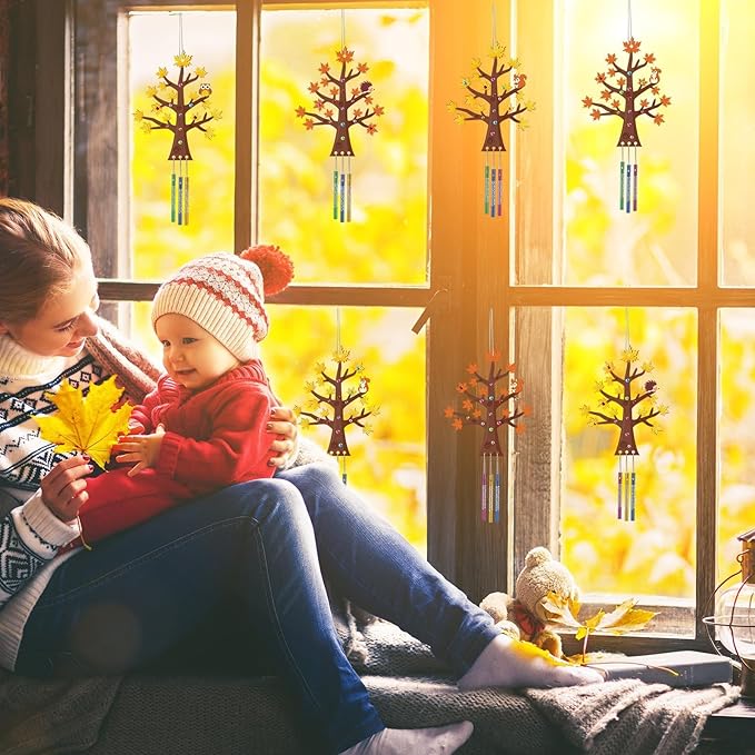 gisgfim 16 Pack Thanksgiving Fall Wind Chime Crafts Kits for Kids Make Your Own Maple Tree Wind Chime Wooden DIY Arts and Crafts for Autumn Party School Classroom Decorations Supplies Birthday Favors