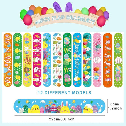 Viicoor Easter Slap Bracelets 48 PCS Snap Bracelet Party Favors Basket Bag Filler School Prizes Birthday Gifts Party Favors Easter Gifts Bulk (#20-Easter-48pcs)