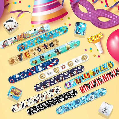Viicoor 24 PCS Slap Bracelets Pirates Snap Bracelet Wrisrtband for Party Favors Basket Bag Filler School Prizes Birthday Exchanging Gifts Goodies Gadget Bulk (14-Pirates-24PCS)