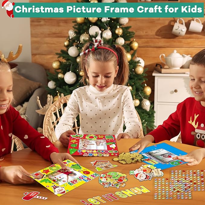 Qyeahkj 506pcs Christmas Foam Arts Craft Picture Frame Kit for Kids, 18 Sets Colorful Holiday Felt Picture Frame with Easel for DIY Xmas Winter Party Game Activities Favors Decors Supplies