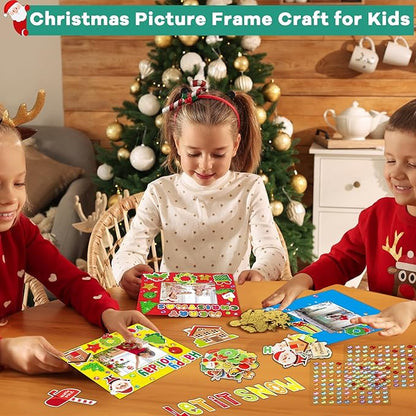 Qyeahkj 506pcs Christmas Foam Arts Craft Picture Frame Kit for Kids, 18 Sets Colorful Holiday Felt Picture Frame with Easel for DIY Xmas Winter Party Game Activities Favors Decors Supplies