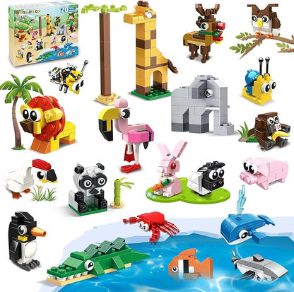 HOGOKIDS Party Favors for Kids - 20 Pack Animals Building Blocks Toy for Easter Gifts Goodie Bags Stocking Stuffer Classroom Prizes Building Set, Valentines Day Birthday Gift for Boys Girls Ages 6-12+