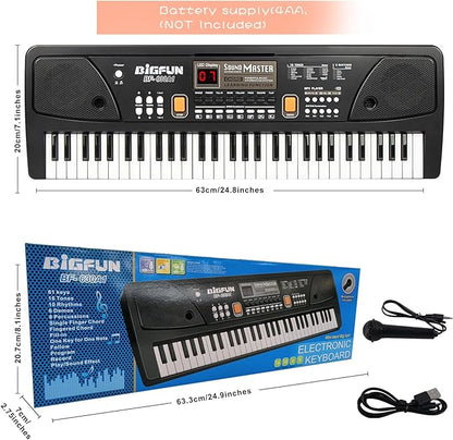 Raimy Piano Keyboard for Beginners, 61 Keys Portable Electronic Digital Piano with Microphone, Learning Educational Music Keyboard Piano for Kids Gifts Toys for Boys Girls Toddlers (Black)