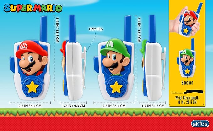 Super Mario Bros Walkie Talkies Kids Toys, Long Range, Two Way Static Free Handheld Radios, Designed for Indoor or Outdoor Games for Kids Aged 3 and Up