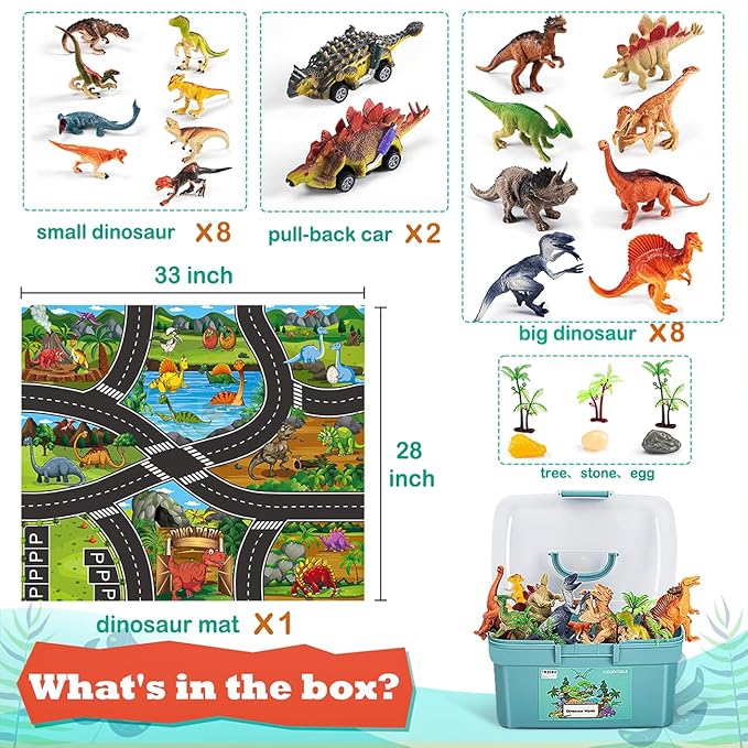 Dinosaur Toys for 3 4 5 Year Old Boys Gifts, 25 Pieces Dinosaurs Toys for Kids 3-5-7, Dino Figures Activity Play Mat Christmas Birthday Gifts for Girls Toddler Toy Age 2-4