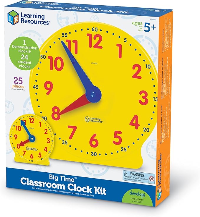 Learning Resources Classroom Clock Kit -25 Pieces, Ages 5+ Clock for Kids, Learning to Tell Time, Clocks for Teaching Time, Teacher and Classroom Supplies