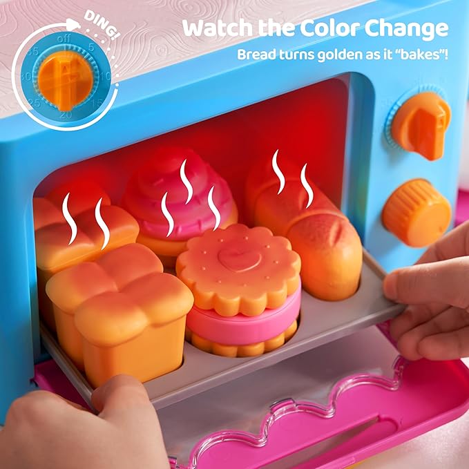 Toddler Pretend Play Toys, Bakery Shop with Light & Sound Oven, Realistic Mixer, Color Changing Bread, 20 Pieces Play Kitchen Accessories, Birthday Gift for Boys Girls Kids