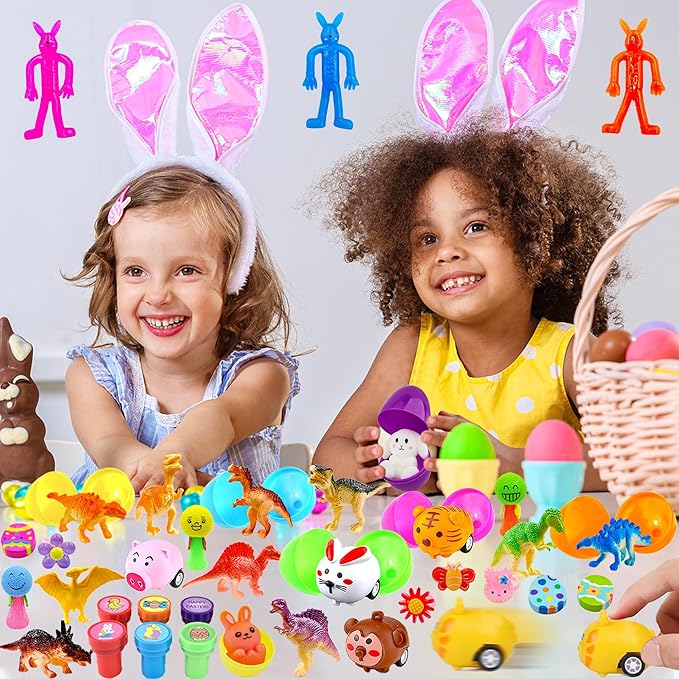 318 pcs Easter Eggs Filled Easter Egg Fillers 100 pack Easter Eggs Bulk wtih 218 Toys inside Small Toys for Easter Eggs Easter Basket Stuffers Easter Egg Hunt Party Favors for Kids Toddlers Boys Girls