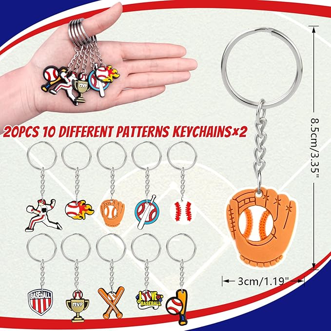 110 Pcs Baseball Party Favors Drawstring Bags with Keychains Silicone Bracelets Stickers Baseball Goodie Bags Gift Bags for Sports Birthday Party Supplies Baseball Themed