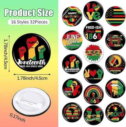 64PCS Happy Juneteenth Day Party Favors Supplies Freedom Day Button Badges Pins Silicone Bracelets for African American Juneteenth Free-ish Since 1865 Party Decorations Bag Stuff Fillers