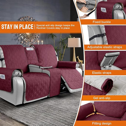 VANSOFY Loveseat Recliner Cover with Console 100% Waterproof Sofa Slipcovers Non-Slip Reclining Couch Cover Split Sofa Covers Furniture Protector for Pets, Dogs(Burgundy1)