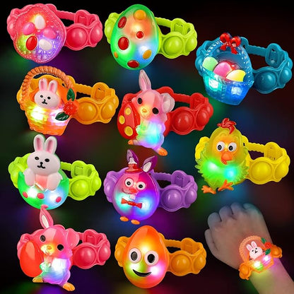 NPET LED Light Up Bracelets 10 Packs Easter Party Favors for Kids, Pop Fidgets Bracelets Glow in The Dark Egg Fillers Goody Bag Stuffers for Kids Boys Girls Glow in the Dark Bracelets