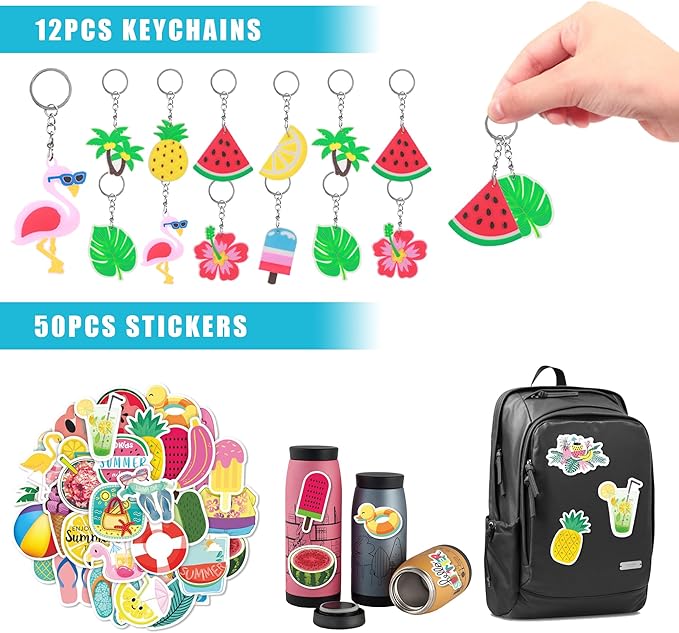 Pool Party Favors Summer Goodies Bracelets Stickers Gifts Pinata Filler Bulk for Summer Party Kid Hawaiian Flamingo Birthday Party Stuffers Supplies (Style 01)