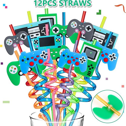 146Pcs Video Game Party Favors Birthday Supplies, Cup VIP Pass with Lanyard Straw Silicone Bracelet Keychain Stamper Tattoo Sticker Kids Gamer Birthday Party Favors Gaming Game On Goodies Bags