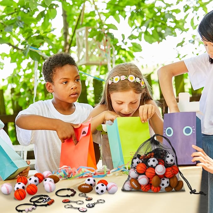 Nosiny 108 Pcs Sportball Party Favors Bulk 36 Pcs Sport Keychain Gifts 36 Pcs Sportball Stress Balls 36 Pcs Sportball Charm Bracelets for Team Birthday Party Supplies