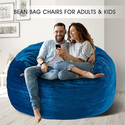 Homguava Bean Bag Chair: Giant Bean Bags with Memory Foam Filled, Large Beanbag Chairs Soft Sofa with Dutch Velet Cover 6FT(58"×58"×28")-Blue