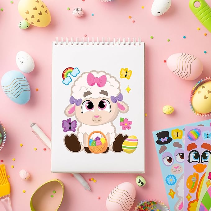 JOYIN 24 PCS Easter Match Make a Face Stickers with Easter Egg Themed Chick Bunny Sheep Egg Pattern, Stickers for Kids, Decorations for Water Bottle, Basket Stuffers, Classroom Gifts