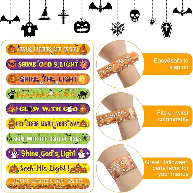 Frienda 40 Pcs Halloween Slap Bracelets Halloween Party Supplies and Decorations Halloween Bracelet with Pumpkin Bat Spider Pattern Kids' Play Bracelets for Office Home School Halloween Party Gifts