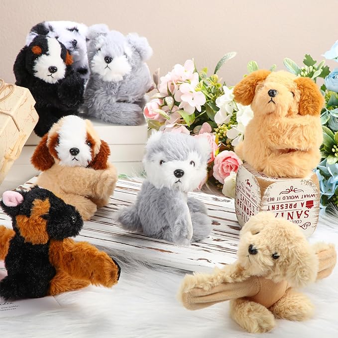 Liliful 8 Pack Kids Valentine's Day Gifts Stuffed Animal Cat Slap Bracelets, Valentines 8 Inch Plush Wrist Cute Snap Bracelets Birthday for Boys Girls Child Bulk Items Party Favors(Puppies)
