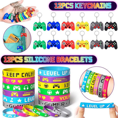 Video Game Party Favors Gamer Birthday Supplies Kids Notebook Bags Invisible Ink Pen Silicone Bracelet Stamp Keychain Tattoo Sticker Gaming Game on Party Favors Goodies Bag Stuffer Decorations