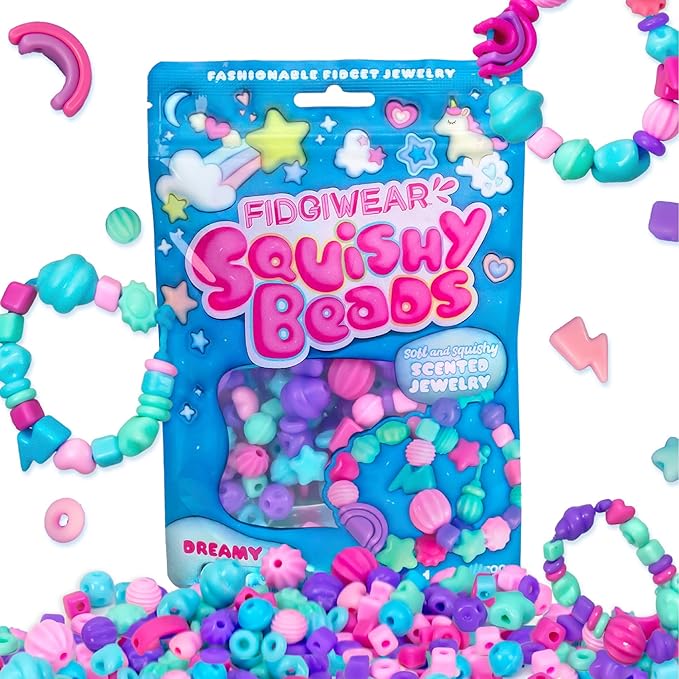 Fidgiwear Squishy Beads – Dreamy Blue Theme, Create Fashionable Fidget Jewelry with Scented Squishy Beads for Jewelry Making, Toddler Sensory Bracelet Making Kit for Ages 3+