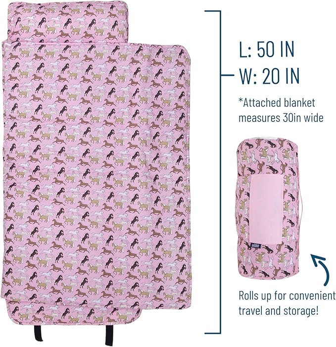 Wildkin Original Nap Mat with Reusable Pillow for Boys & Girls, Perfect for Elementary Daycare Sleepovers, Features Hook & Loop Fastener, Cotton Blend Materials Nap Mat for Kids