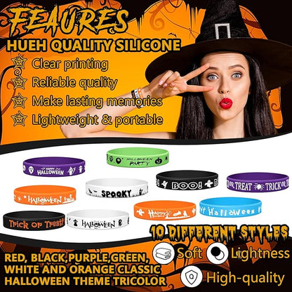 200 Pcs Halloween Rubber Wristbands Halloween Silicone Bracelets Trick or Treat for Kids Halloween Party Favors for Kids Kids' Play Bracelets for Gifts Goodie Bag Fillers, 10 Styles