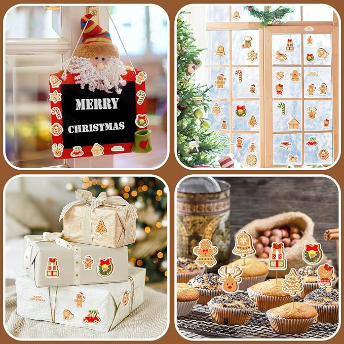 JULBEAR Gingerbread Foam Sticker, 300Pcs Christmas Snowflakes Candy Gingerbread Shapes Self Adhesive Foam Stickers for Kids Christmas Party Favors DIY Crafts Decorations Schools Crafts Projects