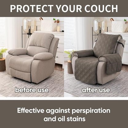 Easehomey 100% Waterproof Recliner Chair Covers, Non Slip Oversized Reclining Cover, Cover Furniture Protector Washable Chair Cover with Pocket,Elastic Straps for Kids,Pets,Dogs(Taupe,28")