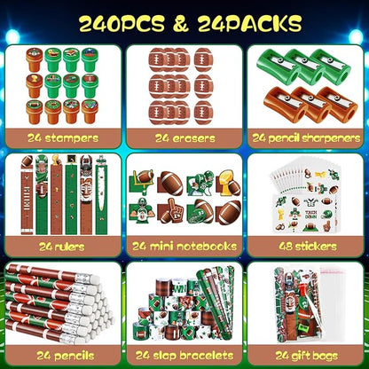 BenLouis 240Pcs Football Party Favors Sports Theme Party Pencils Stickers School Stationery Bulk for Kids Football Birthday Party Team Gift Goodie Bag Fillers Classroom games Rewards Supplies