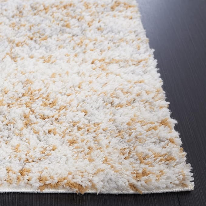 SAFAVIEH Berber Shag Collection Runner Rug - 2'3" x 8', Ivory & Light Gold, Non-Shedding & Easy Care, 1.2-inch Thick Ideal for High Traffic Areas in Living Room, Bedroom (BER563D)