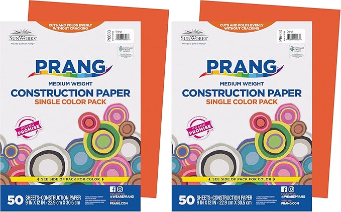 Prang (Formerly SunWorks) Construction Paper, Orange, 9" x 12", 50 Sheets, (Pack of 2)