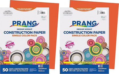 Prang (Formerly SunWorks) Construction Paper, Orange, 9" x 12", 50 Sheets, (Pack of 2)