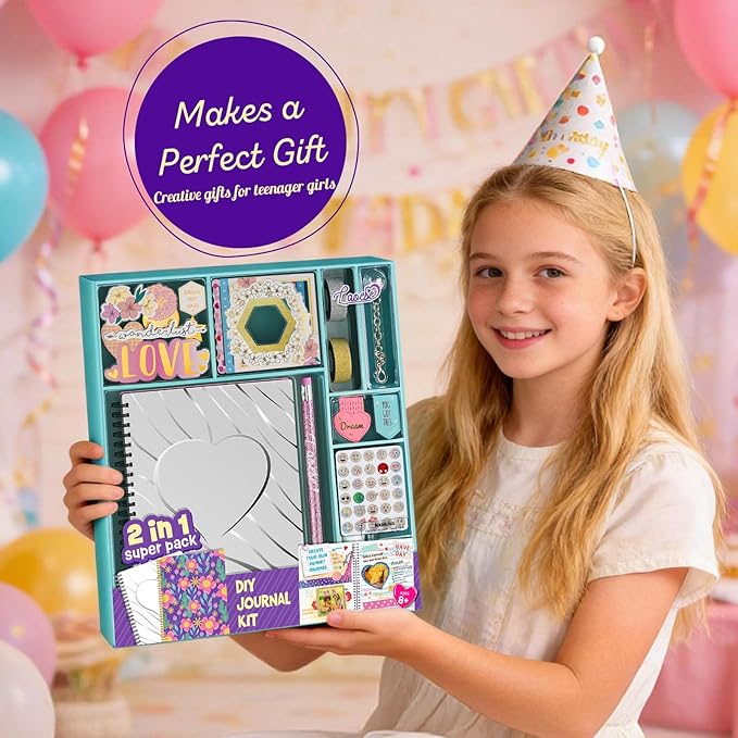 LAOESE 2-Pack DIY Journal Kit for Girls - Birthday Easter Gifts for Girls 8 9 10 11 12 13 14 Years Old - Arts & Crafts for Teen Girl Gifts Trendy Stuff - Scrapbook & Diary Supplies Toys Set