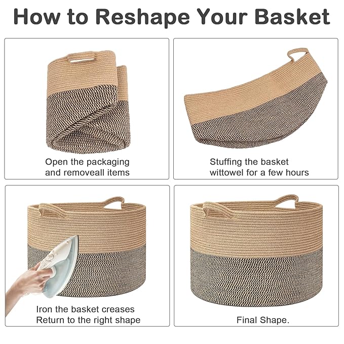 90L Large Blanket Basket,21.7"L x 21.7"W x 13.8"H Rope Woven Baskets with Handles, Toys Storage Bins,Laundry Basket Perfect for Living Room, Nursery,Bedroom,Home Organization,Dark Blue