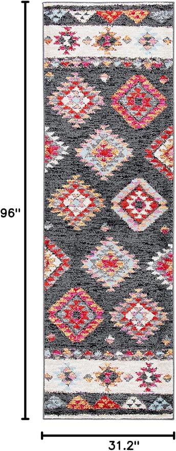 SAFAVIEH Adirondack Collection Runner Rug - 2'6" x 8', Black & Red, Boho Tribal Design, Non-Shedding & Easy Care, Ideal for High Traffic Areas in Living Room, Bedroom (ADR245Z)