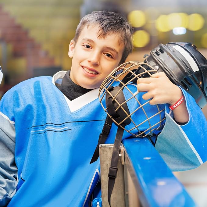 BBTO 24 Pieces Hockey Rubber Bracelets Silicone Hockey Wristband Stretch Rubber Bracelets for Sport Themed Party Supplies