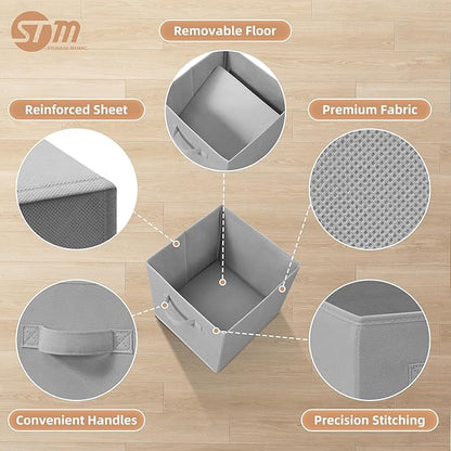 STORAGE MANIAC Storage Cubes, 11 Inch Collapsible Storage Bins with Handles, 8 Pack Fabric Foldable Bins for Organization, Durable Storage Bins for Closet, Shelves, Offices, Toys, 8-Pack Grey