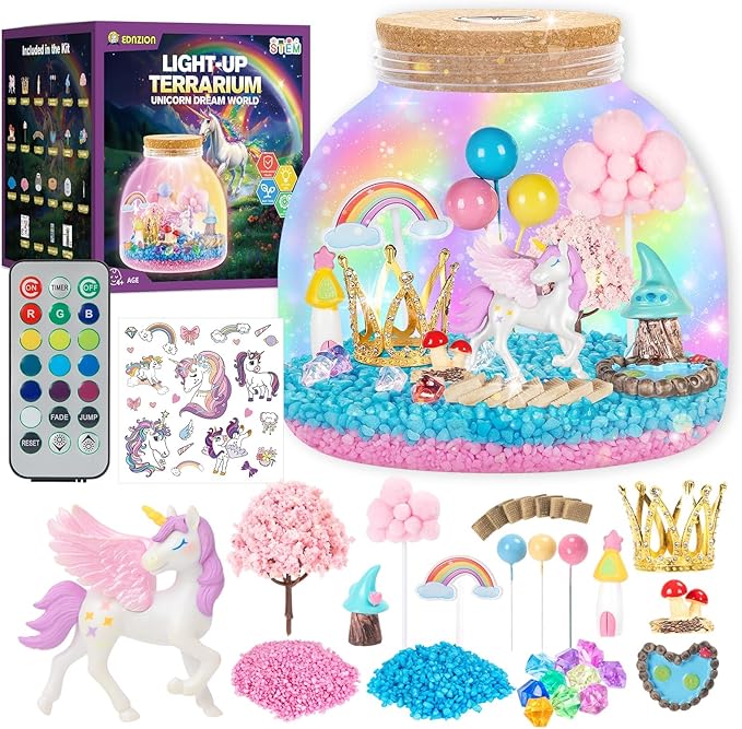 Unicorn Light Up Terrarium Kit for Kids - Create a Fantasy Unicorn World | Unicorn Toys for Girls, Science Kits, Arts and Crafts for Kids, Girls Toys Ages 4+, Kids Gifts