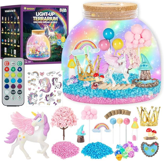 Unicorn Light Up Terrarium Kit for Kids - Create a Fantasy Unicorn World | Unicorn Toys for Girls, Science Kits, Arts and Crafts for Kids, Girls Toys Ages 4+, Kids Gifts