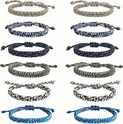 12 pcs Braided Friendship Bracelets for Teen Boys Woven Paracord Bracelets Set Valentines Exchange Gifts Easter Basket Fillers for Teen Teenager Birthday Christmas Party Favors