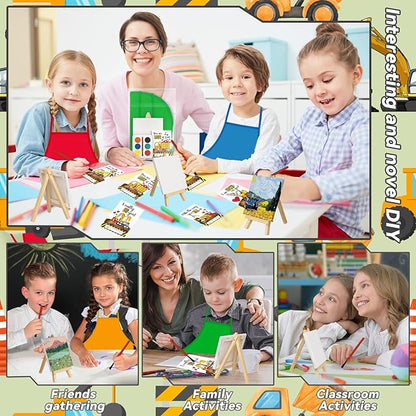 Gosodeny 24 Sets Valentines Watercolor Paint Set Painting Cards Painting Canvas Panel with Wooden Easel Watercolor Paint Painting Brush Kit Valentines Day Cards Packaging Bag Set Gifts