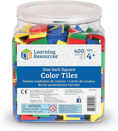 Learning Resources Square Color Tiles, Counting, Sorting Toy, Set of 400 in 6 Colors, Ages 3+
