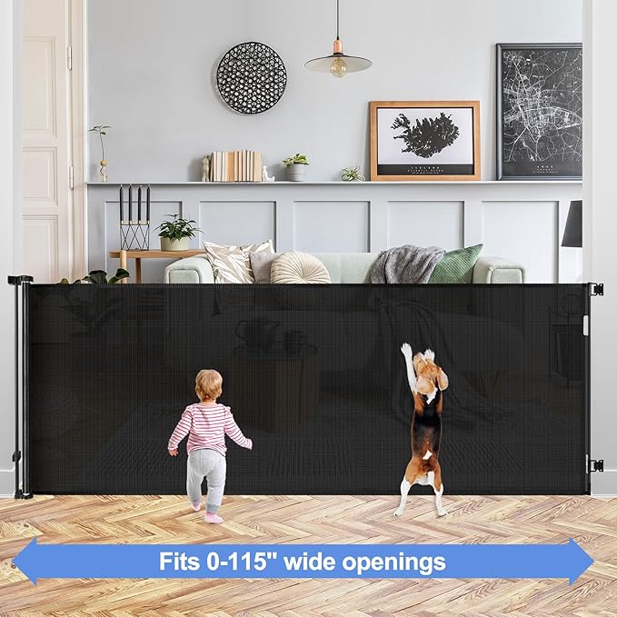 42" Tall X 115" Long Baby Gates Indoor Extra Long Baby Gates for Large Openings Extra Tall Retractable Dog Gates for The House Extra Wide Retractable Pet Gate Extra Large Baby Gate Extra Long Dog Gate