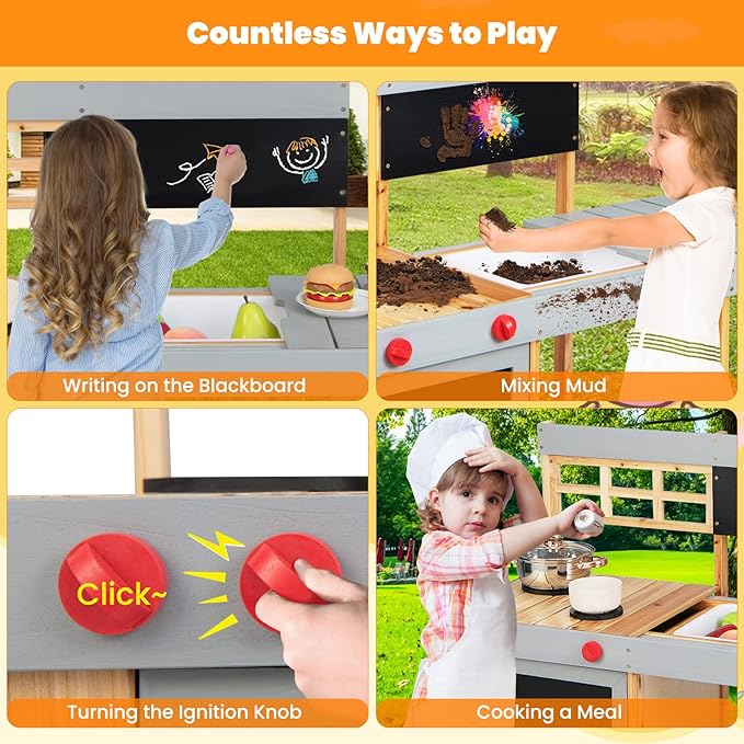 HONEY JOY Mud Kitchen, Wooden Outdoor Play Kitchen for Toddlers, Removable Sink, Chalkboard, Kids Kitchen Playset, Mud Table, Pretend Play Mud Kitchen for Kids Outdoor, Gift for Boys Girls