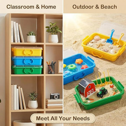 Carolart 3 Pack,Empty Sensory Bin,13.5 Inch Storage Container,Portable Plastic Storage Bins, Stackable Play Tray for toys,arts,crafts and sand.
