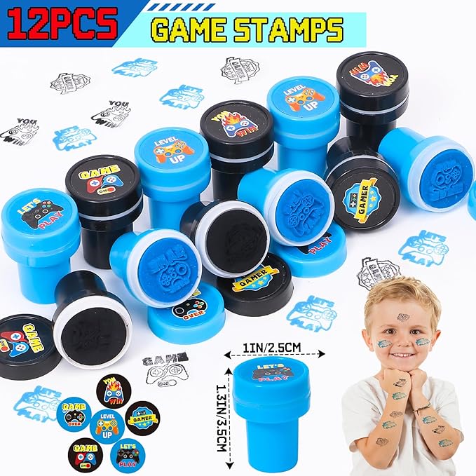 60Pcs Video Game Party Favors Gamer Birthday Party Supplies for Kids Non Woven Bags Silicone Bracelet Stamper Keychain Glow Sticker Game on Gift Goodie Treat Bag Fillers Boy Gaming Party Favors