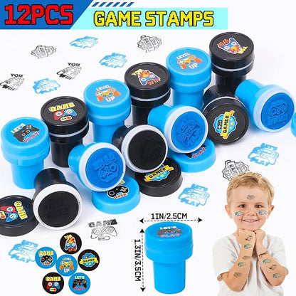 60Pcs Video Game Party Favors Gamer Birthday Party Supplies for Kids Non Woven Bags Silicone Bracelet Stamper Keychain Glow Sticker Game on Gift Goodie Treat Bag Fillers Boy Gaming Party Favors