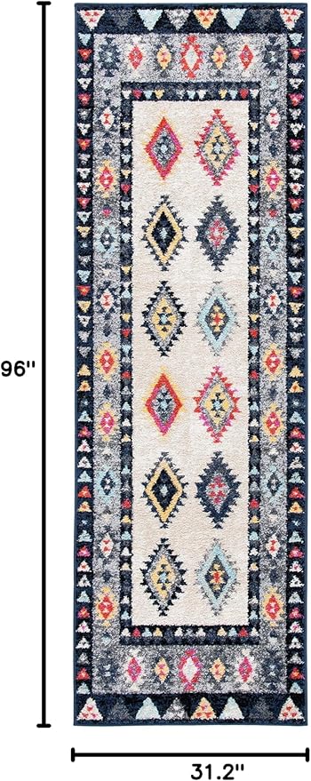 SAFAVIEH Adirondack Collection Runner Rug - 2'6" x 8', Ivory & Grey, Boho Tribal Design, Non-Shedding & Easy Care, Ideal for High Traffic Areas in Living Room, Bedroom (ADR270A)
